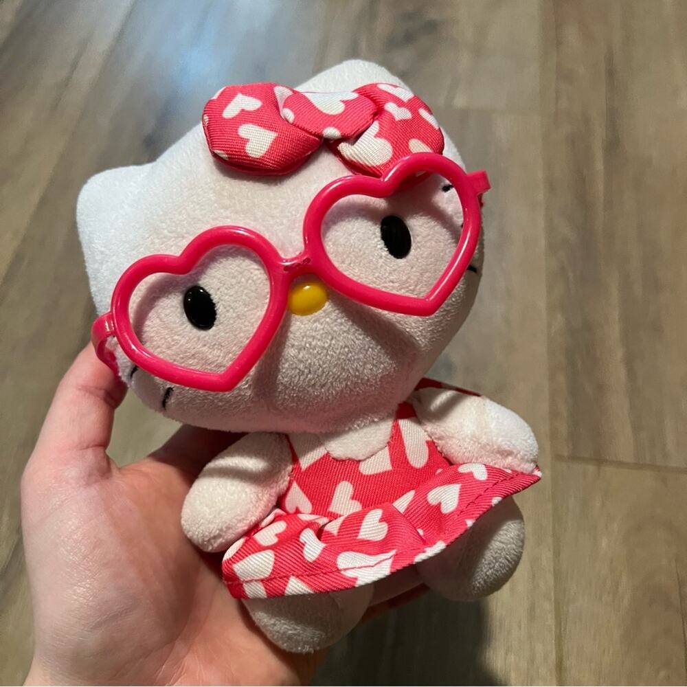 Sanrio Hello Kitty Ty Plush 6” Pink Heart Dress and Glasses Toy Stuffed Animal